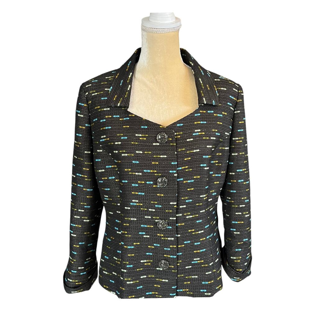 Santorelli Brown Tweed Blazer Jacket Top Size 12 Loretta Made in Italy